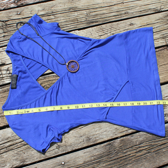 Deep V Neck Open Back Wrap T Shirt Royal Blue S/P - Picture 5 of 8